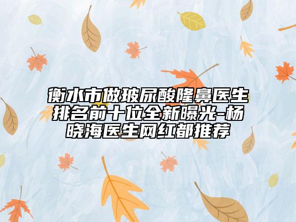 衡水市做玻尿酸隆鼻医生排名前十位全新曝光-杨晓海医生网红都推荐