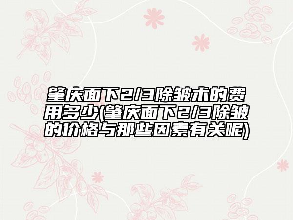 肇庆面下2/3除皱术的费用多少(肇庆面下2/3除皱的价格与那些因素有关呢)