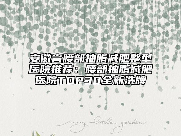 安徽省腰部抽脂减肥整型医院推荐：腰部抽脂减肥医院TOP30全新洗牌