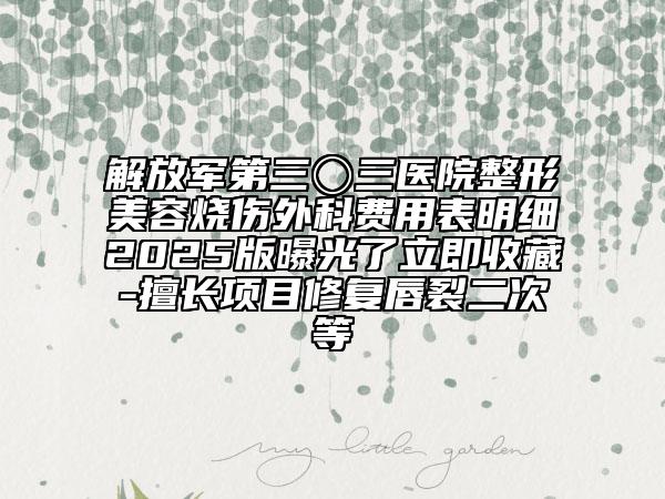 解放军第三〇三医院整形美容烧伤外科费用表明细2025版曝光了立即收藏-擅长项目修复唇裂二次等