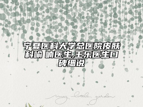宁夏医科大学总医院皮肤科喻　喃医生,王乐医生口碑细说