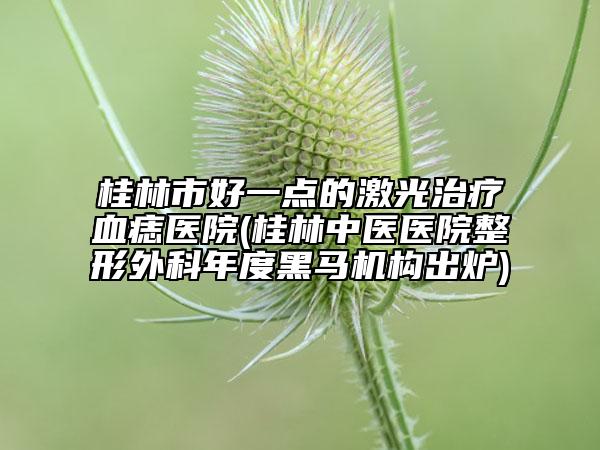 桂林市好一点的激光治疗血痣医院(桂林中医医院整形外科年度黑马机构出炉)