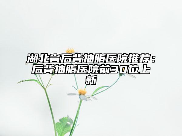湖北省后背抽脂医院推荐：后背抽脂医院前30位上新