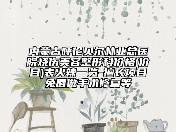 内蒙古呼伦贝尔林业总医院烧伤美容整形科价格(价目)表火辣一览-擅长项目兔唇做手术修复等