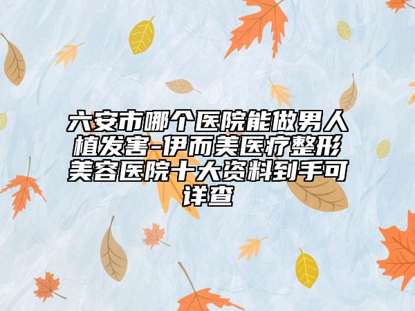 六安市哪个医院能做男人植发害-伊而美医疗整形美容医院十大资料到手可详查