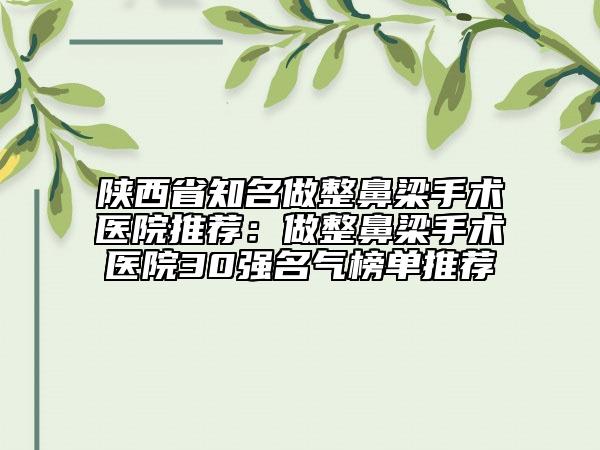 陕西省知名做整鼻梁手术医院推荐：做整鼻梁手术医院30强名气榜单推荐