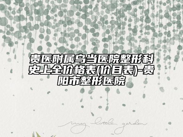贵医附属乌当医院整形科史上全价格表(价目表)-贵阳市整形医院