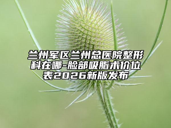 兰州军区兰州总医院整形科在哪-脸部吸脂术价位表2026新版发布