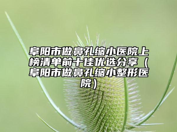阜阳市做鼻孔缩小医院上榜清单前十佳优选分享（阜阳市做鼻孔缩小整形医院）