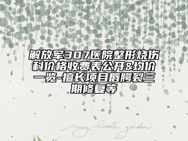 解放军307医院整形烧伤科价格收费表公开&均价一览-擅长项目唇腭裂三期修复等