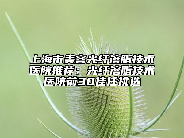 上海市美容光纤溶脂技术医院推荐：光纤溶脂技术医院前30佳任挑选