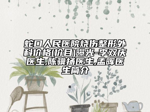 蛇口人民医院烧伤整形外科价格(价目)曝光-李双庆医生,陈骥扬医生,孟晖医生简介