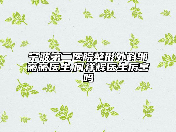 宁波第二医院整形外科邬薇薇医生,何祥辉医生厉害吗