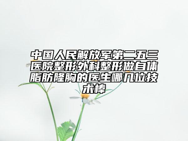 中国人民解放军第二五三医院整形外科整形做自体脂肪隆胸的医生哪几位技术棒