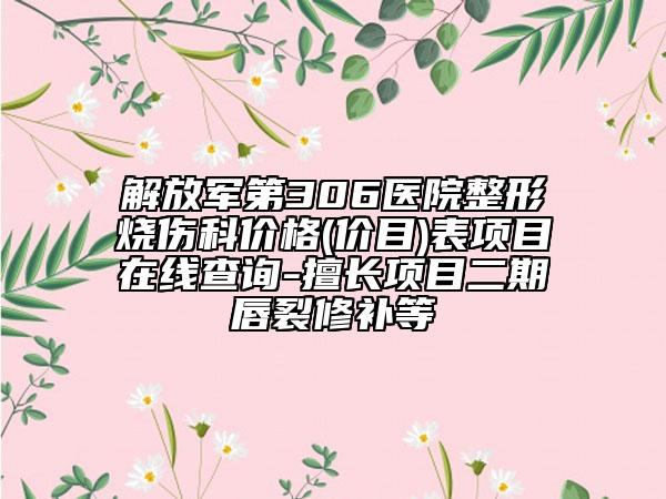 解放军第306医院整形烧伤科价格(价目)表项目在线查询-擅长项目二期唇裂修补等
