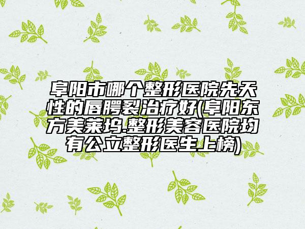 阜阳市哪个整形医院先天性的唇腭裂治疗好(阜阳东方美莱坞.整形美容医院均有公立整形医生上榜)
