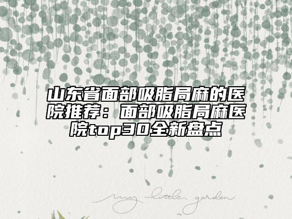 山东省面部吸脂局麻的医院推荐：面部吸脂局麻医院top30全新盘点