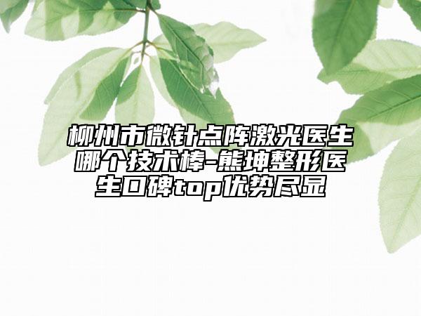 柳州市微针点阵激光医生哪个技术棒-熊坤整形医生口碑top优势尽显