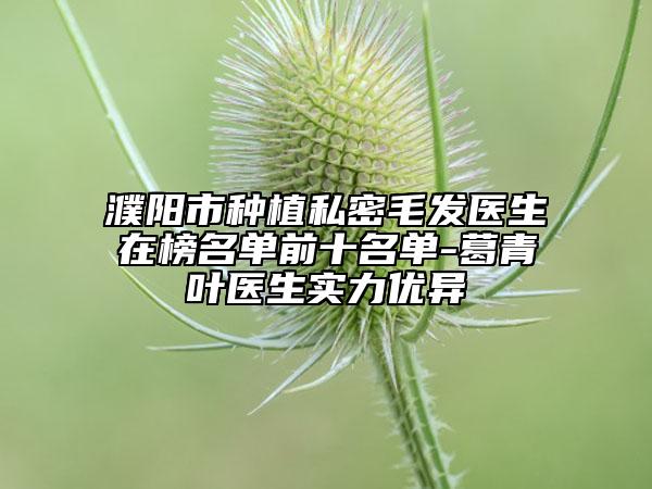 濮阳市种植私密毛发医生在榜名单前十名单-葛青叶医生实力优异