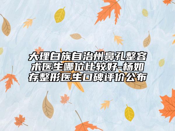 大理白族自治州鼻孔整容术医生哪位比较好-杨如存整形医生口碑评价公布