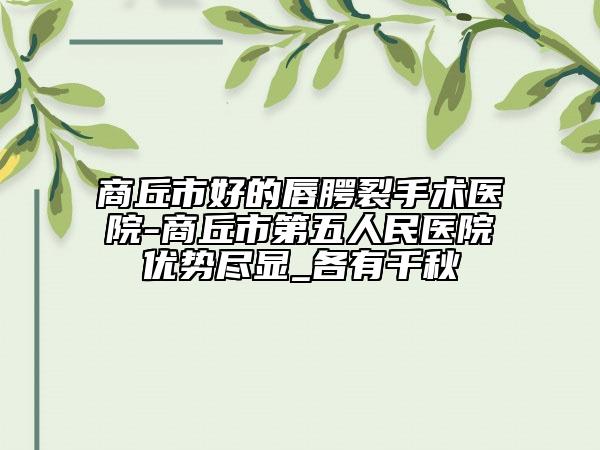 商丘市好的唇腭裂手术医院-商丘市第五人民医院优势尽显_各有千秋