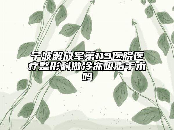 宁波解放军第113医院医疗整形科做冷冻吸脂手术吗