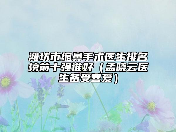 潍坊市缩鼻手术医生排名榜前十强谁好（孟晓云医生备受喜爱）
