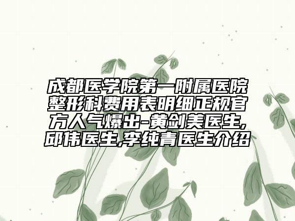 成都医学院第一附属医院整形科费用表明细正规官方人气爆出-黄剑美医生,邱伟医生,李纯青医生介绍