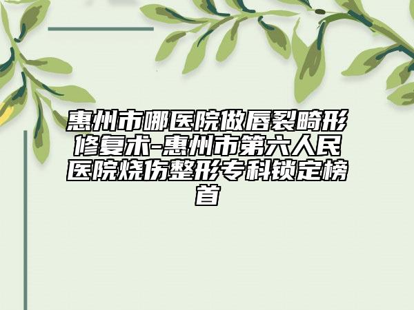 惠州市哪医院做唇裂畸形修复术-惠州市第六人民医院烧伤整形专科锁定榜首