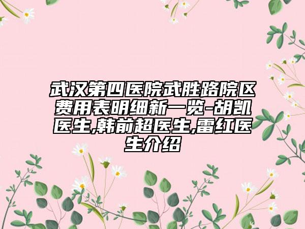 武汉第四医院武胜路院区费用表明细新一览-胡凯医生,韩前超医生,雷红医生介绍