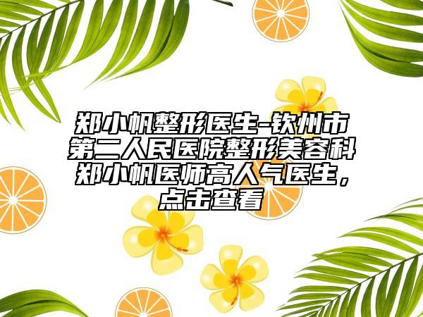 郑小帆整形医生-钦州市第二人民医院整形美容科郑小帆医师高人气医生，点击查看