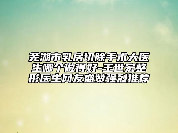 芜湖市乳房切除手术大医生哪个做得好-王世宏整形医生网友盛赞强烈推荐