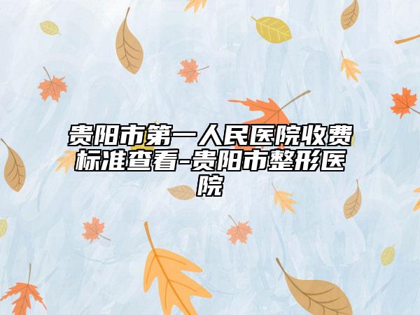 贵阳市第一人民医院收费标准查看-贵阳市整形医院