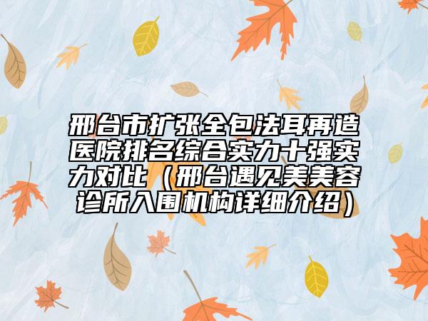 邢台市扩张全包法耳再造医院排名综合实力十强实力对比（邢台遇见美美容诊所入围机构详细介绍）