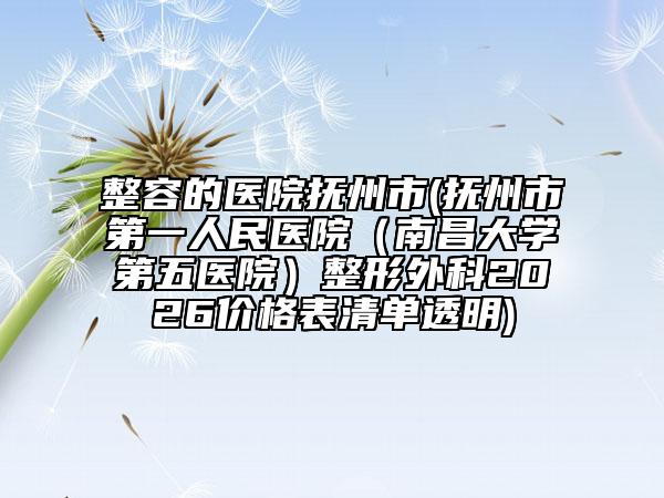 整容的医院抚州市(抚州市第一人民医院（南昌大学第五医院）整形外科2026价格表清单透明)