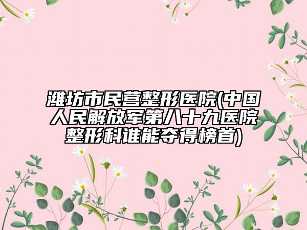 潍坊市民营整形医院(中国人民解放军第八十九医院整形科谁能夺得榜首)