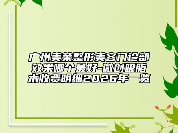 广州美莱整形美容门诊部效果哪个最好-微创吸脂术收费明细2026年一览