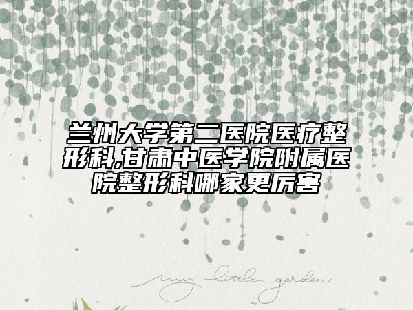 兰州大学第二医院医疗整形科,甘肃中医学院附属医院整形科哪家更厉害