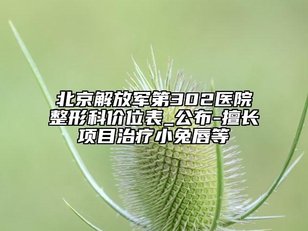 北京解放军第302医院整形科价位表_公布-擅长项目治疗小兔唇等
