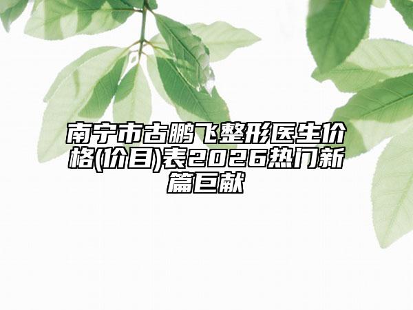 南宁市古鹏飞整形医生价格(价目)表2026热门新篇巨献