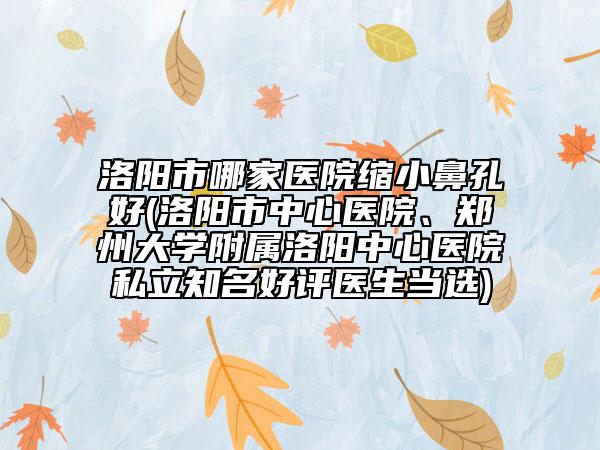 洛阳市哪家医院缩小鼻孔好(洛阳市中心医院、郑州大学附属洛阳中心医院私立知名好评医生当选)