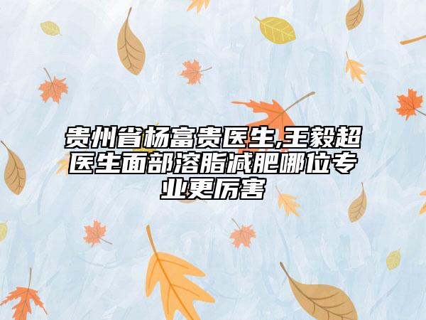 贵州省杨富贵医生,王毅超医生面部溶脂减肥哪位专业更厉害