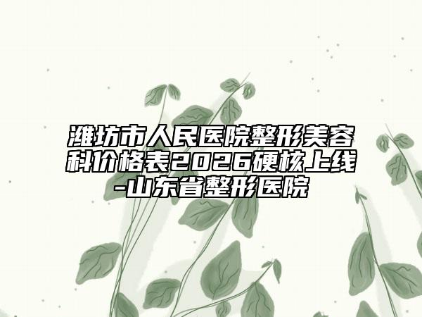 潍坊市人民医院整形美容科价格表2026硬核上线-山东省整形医院