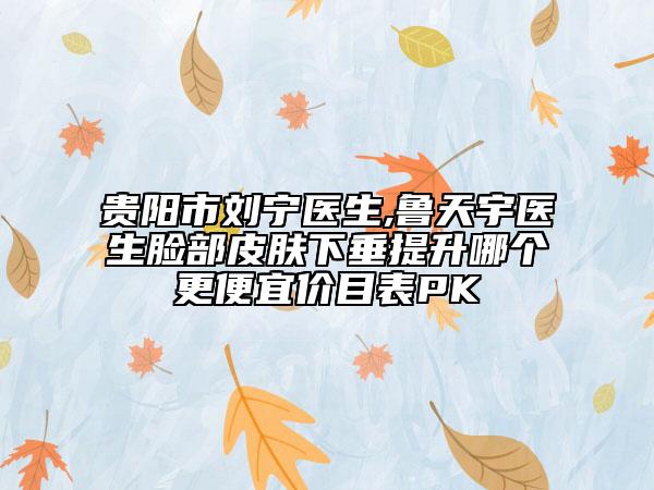 贵阳市刘宁医生,鲁天宇医生脸部皮肤下垂提升哪个更便宜价目表PK