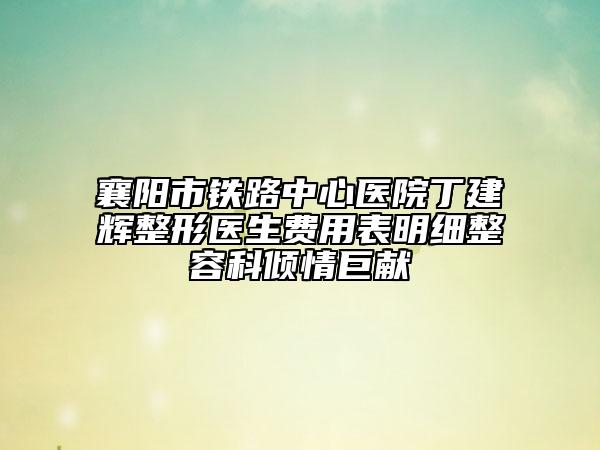 襄阳市铁路中心医院丁建辉整形医生费用表明细整容科倾情巨献