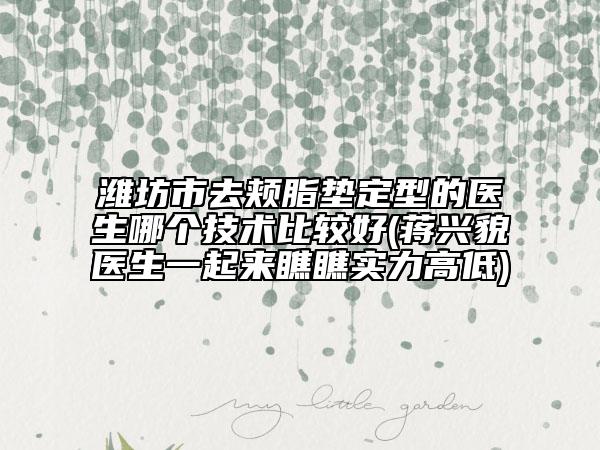 潍坊市去颊脂垫定型的医生哪个技术比较好(蒋兴貌医生一起来瞧瞧实力高低)