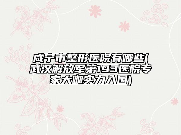 咸宁市整形医院有哪些(武汉解放军第193医院专家大咖实力入围)