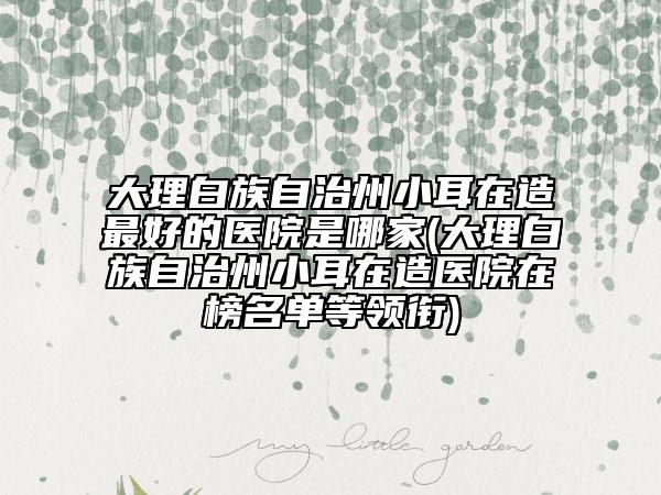 大理白族自治州小耳在造最好的医院是哪家(大理白族自治州小耳在造医院在榜名单等领衔)