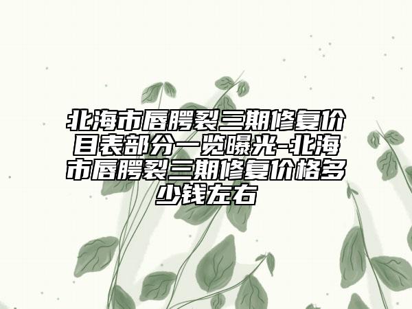 北海市唇腭裂三期修复价目表部分一览曝光-北海市唇腭裂三期修复价格多少钱左右