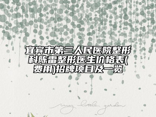 宜宾市第三人民医院整形科陈雷整形医生价格表(费用)招牌项目及一览